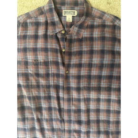 Duluth Trading Shirt Mens 2XL Red Plaid Short Sleeve Button Up Hemp Cotton Blend - Picture 3 of 4